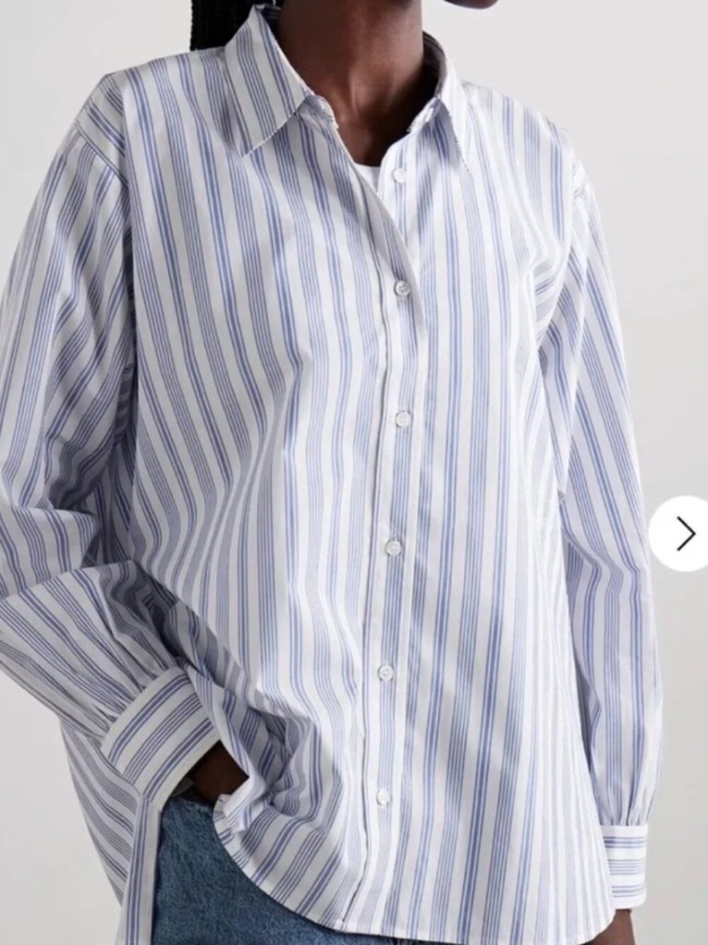 Doen Hava Top Shirt Button Cotton Silk Indigo Sorrento Stripe Women’s Size L